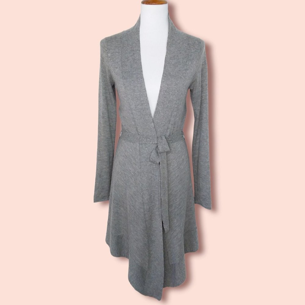 ISDA & Co 50% Alpaca Knit Cardigan Duster Robe Size Small Belted Gray Thin